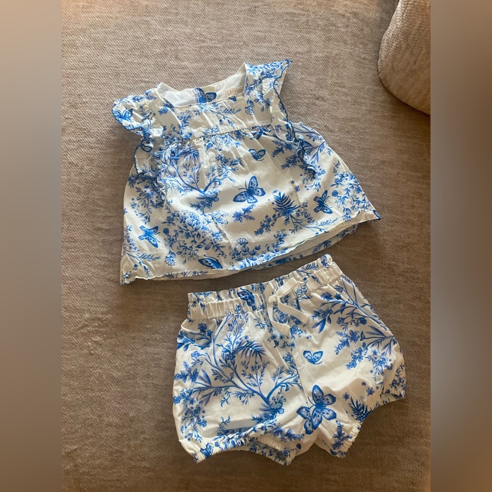 Blue and White Kids Floral Outfit